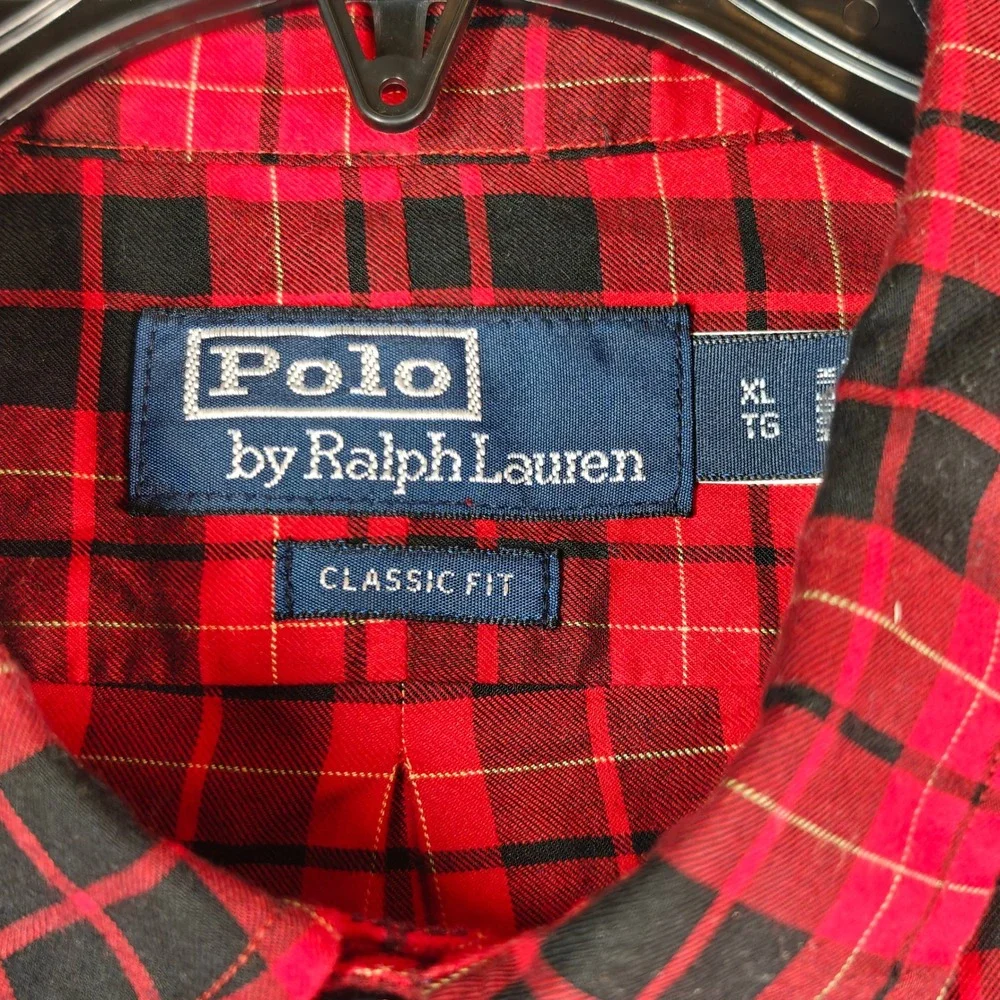 Polo Ralph Lauren Mens XL Classic Fit Red Black Plaid Flannel Button Down Shirt
